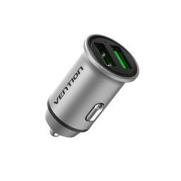 ALIMENTATOR SmartPhone Auto Vention Two-Port USB A+A(18/18) Car Charger Gray Mini Style Aluminium Alloy Type