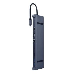 Docking Station Gembird universal,10-in-1, conec PC USB Type C, USB-C x 1, USB-A 3.1 x 3, HDMI x 1, VGA x 1, RJ45 x 1, PD 87W, SD, microSD, Audio, argintiu, "A-CM-COMBO10-01"