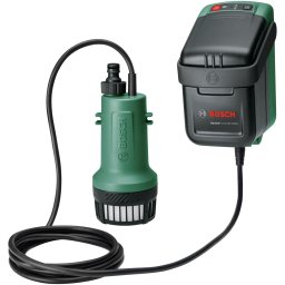 Pompa de apa pluviala pe acumulator Bosch GardenPump 06008C4203, 18 V, 33.3 l/min debit maxim, 2.5 m lungime furtun conectare, 1.8 m adancime maxima rezervor, 30 min timp functionare maxim, fara acumulator/incarcator, Verde-Negru