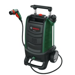 Aparat de spalat cu presiune pe acumulator Bosch 06008B6102, 18 V, 20 bar presiune maxima, 15 l rezervor, 4 m lungime furtun, filtru apa, pistol de stropit, SmartBrush, fara acumulator/incarcator, Verde-Negru