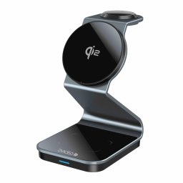 Dviced 3-in-1 Magnetic Qi2 wireless charger stand w cable, wall charger - Tarnish gray