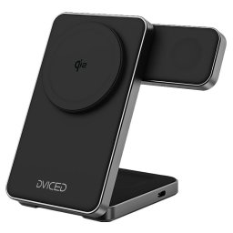 Dviced 3-in-1 Foldable Qi2 magnetic wireless charger stand w cable, wall charger - Black