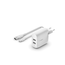 Belkin BOOST CHARGE 24w USB-A Dual Wall Charger w/ 1m A-C - White
