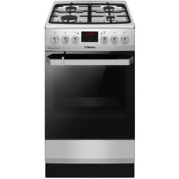 Aragaz Hansa FCMX5825092, Mixt, 4 arzatoare gaz, Cuptor electric, 8 functii, Gratare din fonta, Grill, Rotisor, 50x60 cm, Fara capac cf reglementari siguranta U.E. 2024, Inox