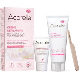 Crema depilatoare naturala piele sensibila, fara durere, pentru fata + balsam + 1 spatula Acorelle