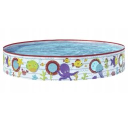 Piscina de expansiune pentru copii, cadru metalic, Bestway, PVC, Model animale marine, 2 ani+, 152 x 25 cm, Multicolor