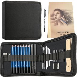 Set profesional de creioane grafit si carbune - pentru schite si desen - 35 de piese, cu penar practic