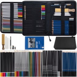 Set creioane pentru desen, schite, 72 piese colorate cu carti de colorat