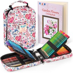Set 72 creioane colorate cu penar Love si 3 carti de colorat, pentru desen si schite