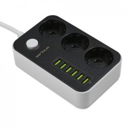 Prelungitor cu protectie Serioux, 3 prize schuko, 6 porturi USB, antistatic, buton power/off, lungime cablu 1.6m, negru, SRXP-PS36B