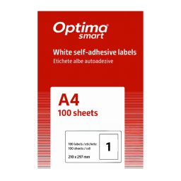 Accesorii birotica Etichete albe autoadezive 1/A4, 210 x 297 mm, 100 coli/top, Optima Smart