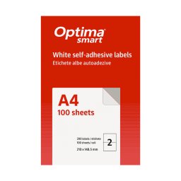 Accesorii birotica Etichete albe autoadezive 2/A4, 210 x 148.5 mm, 100 coli/top, Optima Smart