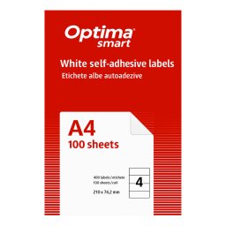 Accesorii birotica Etichete albe autoadezive 4/A4, 210 x 74,2 mm, 100 coli/top, Optima Smart