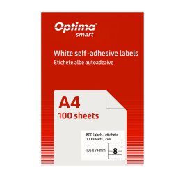 Accesorii birotica Etichete albe autoadezive 8/A4, 105 x 74 mm, 100 coli/top, Optima Smart