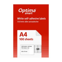 Accesorii birotica Etichete albe autoadezive 10/A4, 105 x 57 mm, 100 coli/top, Optima Smart