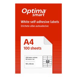 Accesorii birotica Etichete albe autoadezive 12/A4, 105 x 48 mm, 100 coli/top, Optima Smart