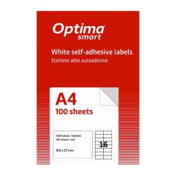 Accesorii birotica Etichete albe autoadezive 16/A4, 105 x 37 mm, 100 coli/top, Optima Smart
