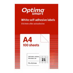 Accesorii birotica Etichete albe autoadezive 21/A4, 70 x 42,4 mm, 100 coli/top, Optima Smart