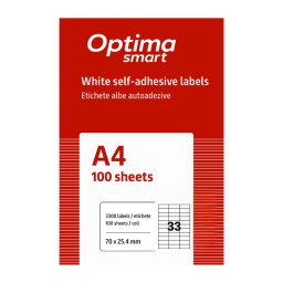 Accesorii birotica Etichete albe autoadezive 33/A4, 70 x 25,4 mm, 100 coli/top, Optima Smart