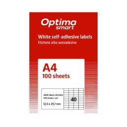 Accesorii birotica Etichete albe autoadezive 40/A4, 52,5 x 29,7 mm, 100 coli/top, Optima Smart