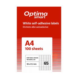 Accesorii birotica Etichete albe autoadezive 65/A4, 38 x 21,2 mm, 100 coli/top, Optima Smart