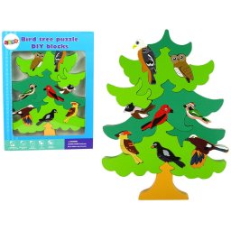 Puzzle 3D cu blocuri de lemn DIY, păsări din lemn, copac din lemn