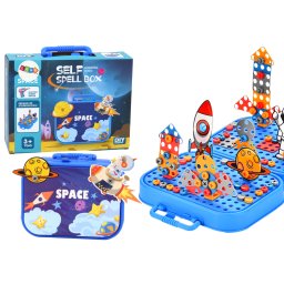 Set valiză DIY cu blocuri puzzle, șurubelniță spațială, 228 buc.