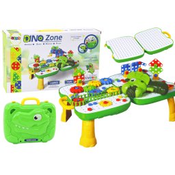 Valiză de masă DIY Set puzzle Blocuri șurubelniță dinozaur 249 buc.