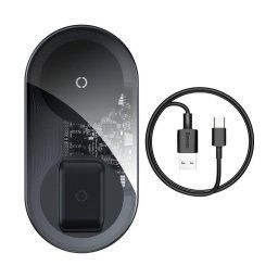 Simple 2 in 1 Qi 18W, compatibilitate smartphones si airpods, cablu Type-C la USB inclus, transparent