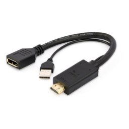ADAPTOR video GEMBIRD, HDMI (T) la DisplayPort (M), rezolutie maxima 4K (3840 x 2160) la 30Hz, activ USB powered, black, "A-HDMIM-DPF-01" (timbru verde 0.08 lei)