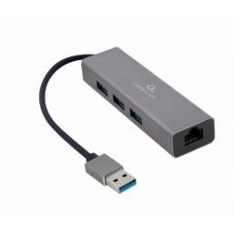 Placa de retea ADAPTOR RETEA GEMBIRD , extern, USB 3.0, port RJ-45, 1000 Mbps, cu HUB 3 x 3.0 USB-A, silver, "A-AMU3-LAN-01" (timbru verde 0.18 lei)