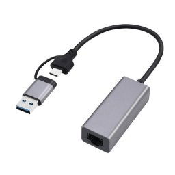 Placa de retea ADAPTOR RETEA GEMBIRD , extern, USB 3.1 Gen1 Type-C + USB-A combo, port RJ-45, 2500 Mbps, silver, "A-USB3AC-LAN2G-01" (timbru verde 0.18 lei)
