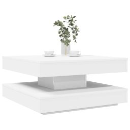 Masuta de Cafea Rotativa 360 Grade pentru Living cu Raft Depozitare, PAL Alb, 70x70x35 cm