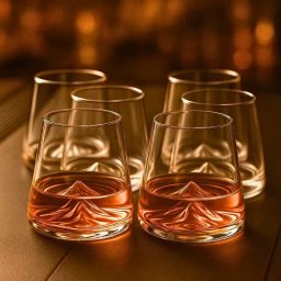 Set 6 pahare de bere cu munte, din sticla borosilicata 250ml, Varful Berarilor