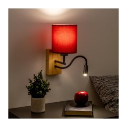 Lampă LED de perete Brilagi NUBILA WOOD 1xE27/25W/230V + LED/3W stejar/roșu Pompeian