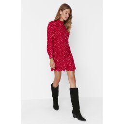Trendyol Red High Neck Flounce Mini Rochie țesută țesută