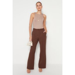 Trendyol maro închis talie înaltă picior larg / picior larg plisat țesut pantaloni