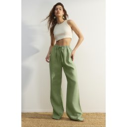 Trendyol Green 100% Pantaloni cu talie înaltă cu talie largă cu talie elastică.