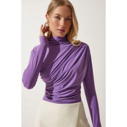 Happiness İstanbul Women's Lilac Gathered Detailed High Neck Sandy Blouse