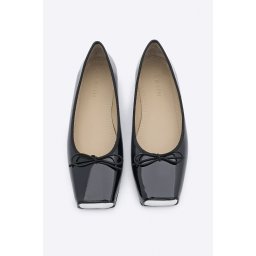 Marjin Woman's Ballet Ballet Visor with Blunt Toe and Bow Detail, Black Patent Leather