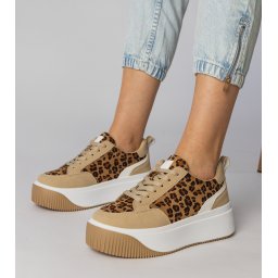 Gemre Pantofi sport damă din piele ecologică de căprioară cu imprimeu leopard Kalesa