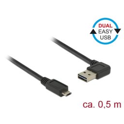 Delock Cable USB Micro AM-BM 2.0 0.5m Black Angled Left/Right Dual Easy-USB