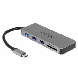 Statie de andocare pentru telefoane Delock 87743, USB-A, USN-C, HDMI, SD, Micro SD, PD, 4K, Iluminat, Gri