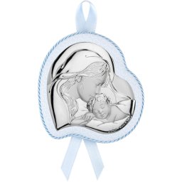 Icoana argintata Fecioara Maria cu Pruncul Isus Inima Rama Bleo (Dimensiune icoana: 10,5x11)