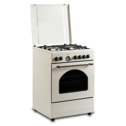 SR660EL1CW, 4 arzatoare pe gaz, cuptor electric, 56 litri, 6 functii, grill, ventilator, timer, aprindere electrica, dispozitiv siguranta arzatoare, latime 59.8 cm, crem