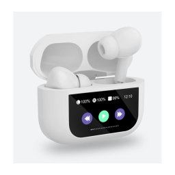 Căști wireless albe cu ecran LCD
