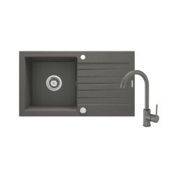 Chiuvetă de bucătărie Deante ZQZVT113 ZORBA 76x44 cm+ baterie de chiuvetă granit/grafit metalic