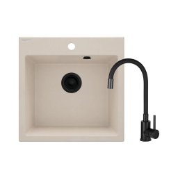 Chiuvetă de bucătărie Deante ZQJN5103 EVORA 50x50 cm + baterie de chiuvetă granit/bej