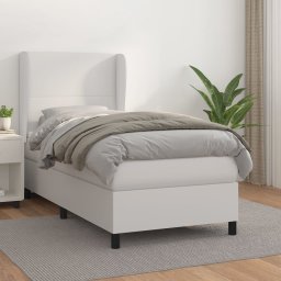 Pat box spring cu saltea, alb, 90x200 cm, piele ecologica GartenMobel Dekor