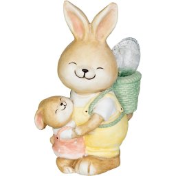 Decoratiune gradina, ceramica, solara, iepuras cu pui si cos cu ou, LED, 17.8x25.5x39 cm, MagicHome